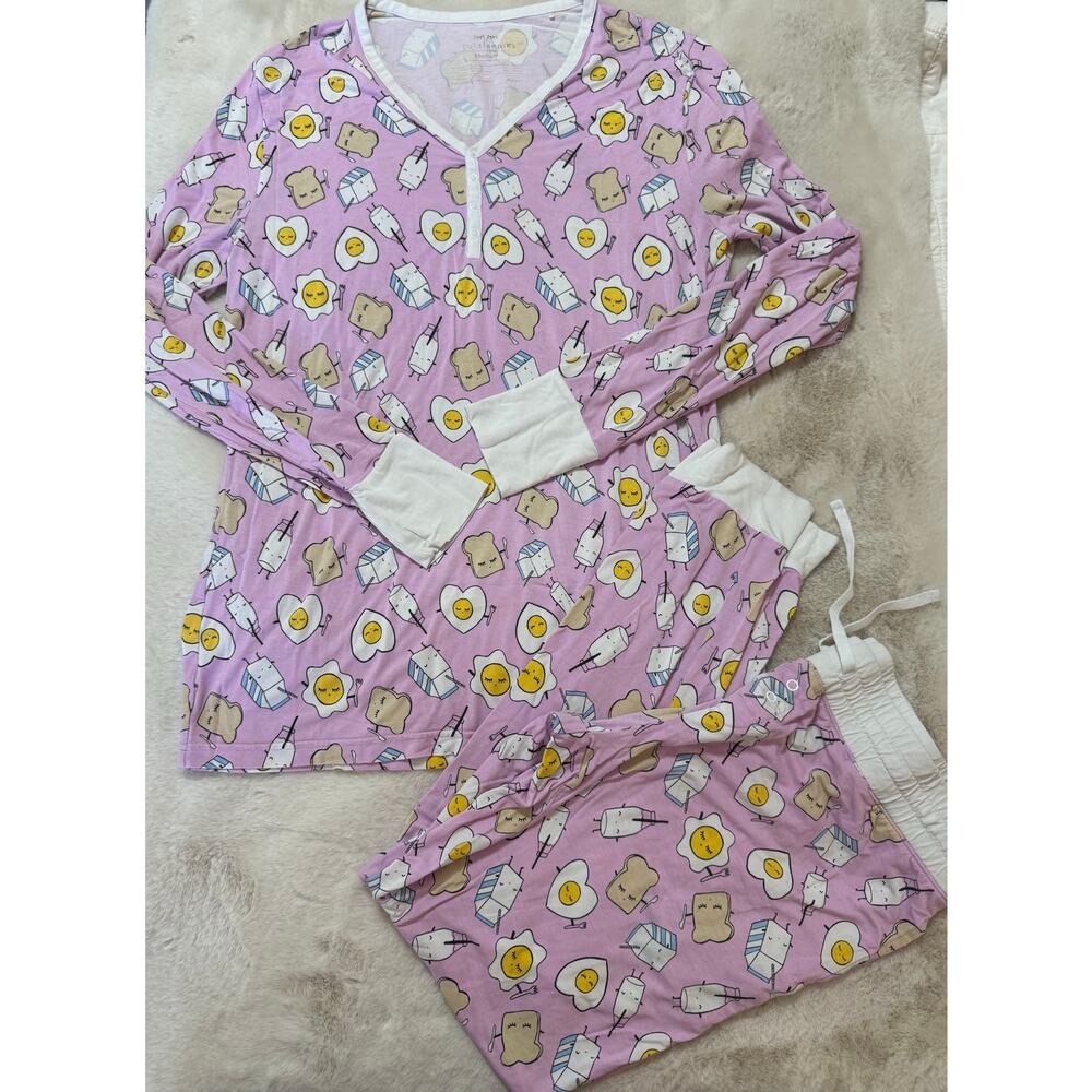 Little Sleepies Pink Breakfast Friends Bamboo Pajama 2-Piece Set Size Medium